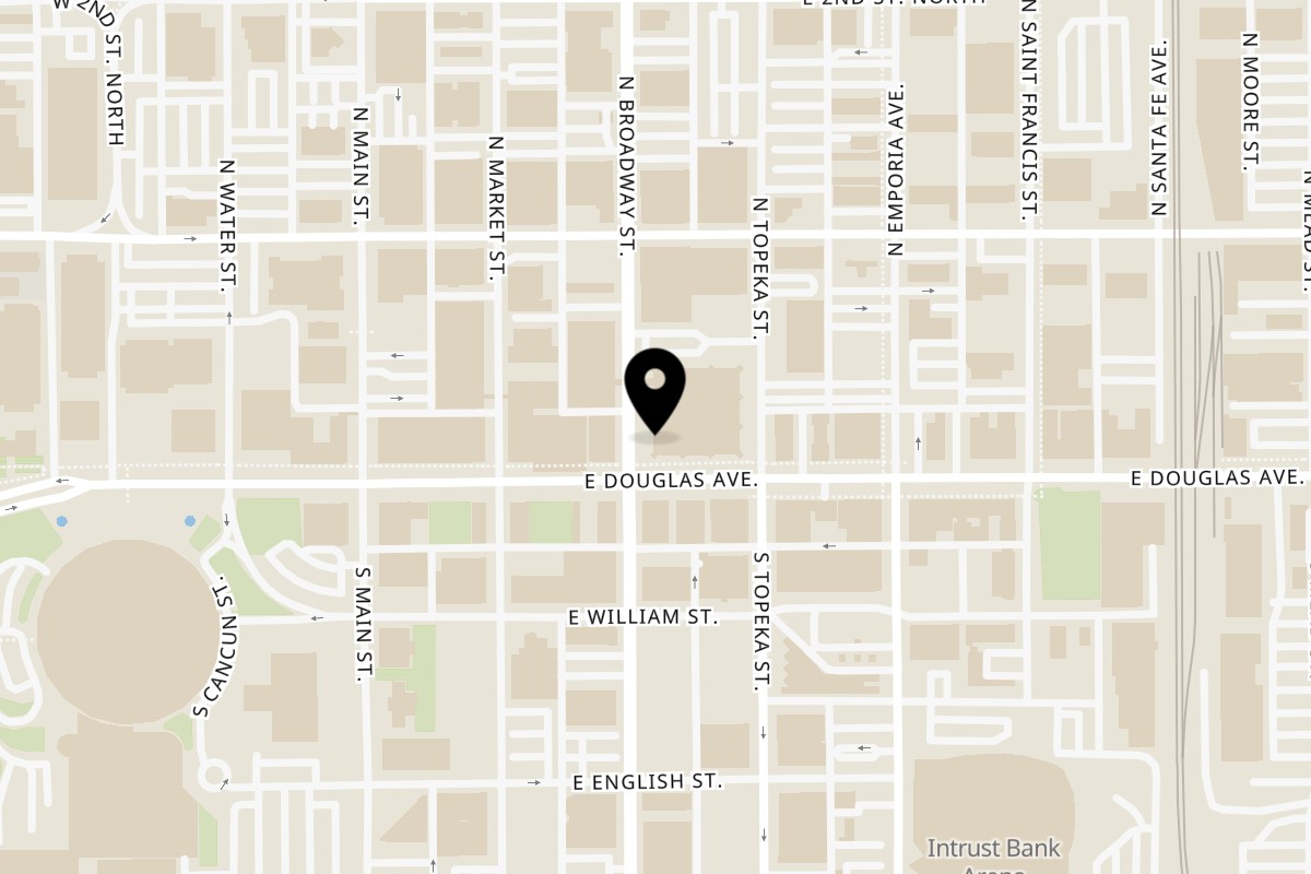 Map showing the location of Noble House Hawaiian Restaurant on 100 N Broadway St in Wichita